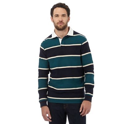 Maine New England Big and tall dark turquoise chevron striped rugby shirt